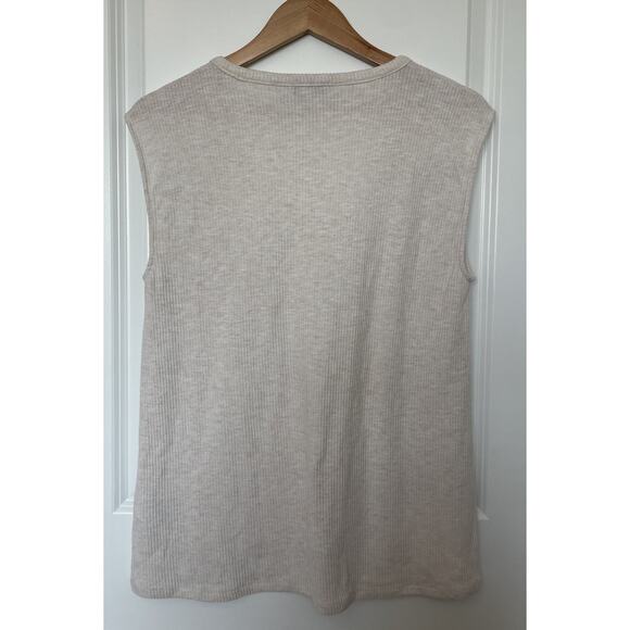 Calvin Klein Women’s Cut Out Sleeveless Ribbed Tank Top Cream Stretchy Soft Sz M - Picture 2 of 6